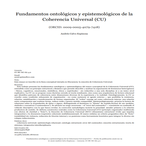 Fundamentos ontológicos y epistemológicos de la Coherencia Universal (CU)